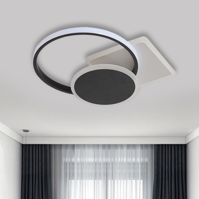 Squared and Circle Semi-Flush Mount Modern Acrylic LED Black Flush Ceiling Light in Warm/White Light, 16.5