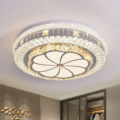 Stainless Steel Flower Ceiling Flush Modernist Cut Crystal Bedroom LED Flush Mount Light Fixture