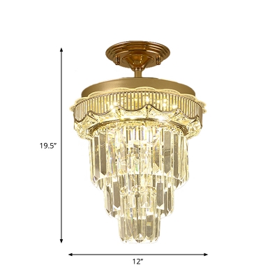 Three-Tiered Crystal Prisms Semi Mount Lighting Contemporary LED Clear Ceiling Light Fixture in Warm Light
