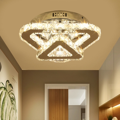 Triangle/Circle/Dual Ring Balcony Ceiling Fixture Beveled Crystal LED Contemporary Semi Flush Mount Light in Stainless-Steel