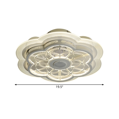 White Flower Pendant Fan Lamp Modernism LED Metal Semi Flush Ceiling Light, 19.5