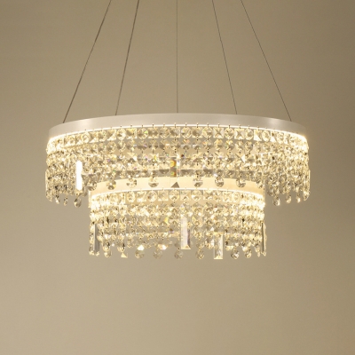 White LED Chandelier Lamp Modernist Clear Crystal Fringe 1/2-Tier Ceiling Pendant Light in White/Warm Light