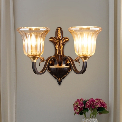 1/2 Lights Opal Glass Wall Light Fixture Traditional Brass Bell Bedroom Wall Mount Lighting