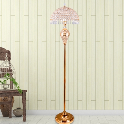 1 Head Floor Standing Lamp Domed Crystal Encrusted Floor Reading Light in Gold for Living Room