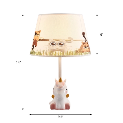 1 Head White/Pink/Blue Barrel Desk Lamp Cartoon Fabric Shade Nightstand Light with Unicorn Base