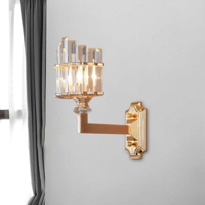 1 Light Column Wall Mounted Lamp Contemporary Clear Crystal Sconce Light Fixture in Gold for Parlor