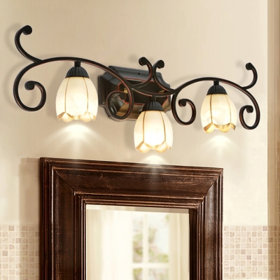 2/3 Bulbs 0pal Glass Wall Lamp Fixture Vintage Red Brown Cone Bathroom Vanity Mirror Light