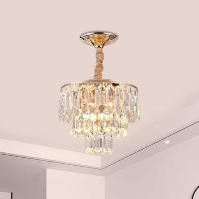 2 Lights Doorway Suspension Lamp Contemporary Gold Ceiling Chandelier with 3 Tiers Crystal Block Shade