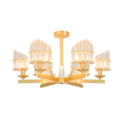 3/6 Bulbs Crystal Rod Semi Chandelier Classic Style Gold Bevel-Shape Dining Room Ceiling Light Fixture