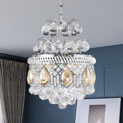 3-Light Clear Crystal Chandelier Pendant Modern Chrome Pinecone Shaped Living Room Drop Lamp