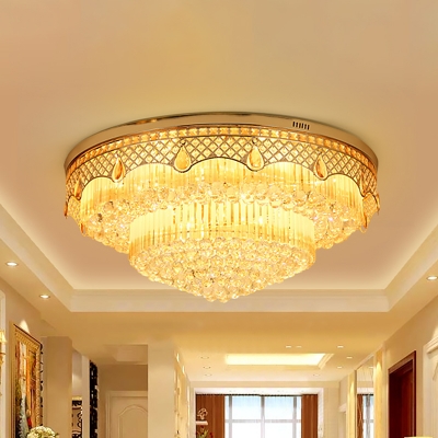 6 Heads 2-Tiered Cone Flush Light Modern Stylish Clear Crystal Flush Mount Ceiling Lighting Fixture