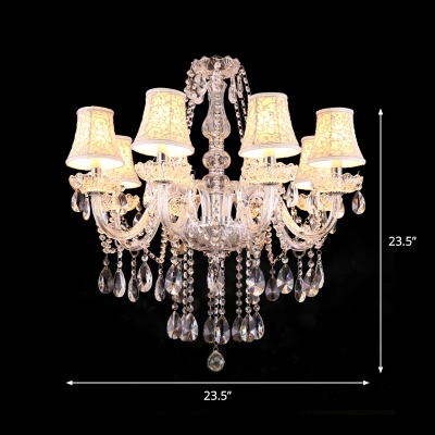 8-Bulb Crystal Chandelier Light Fixture Traditional Clear Bell Living Room Ceiling Light with Fabric Shade