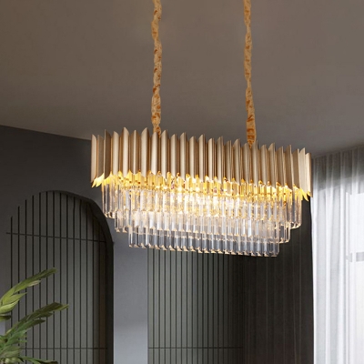 8 Lights Tiered Hanging Island Light Modern Clear Crystal Suspended Lighting Fixture in Gold for Restaurant