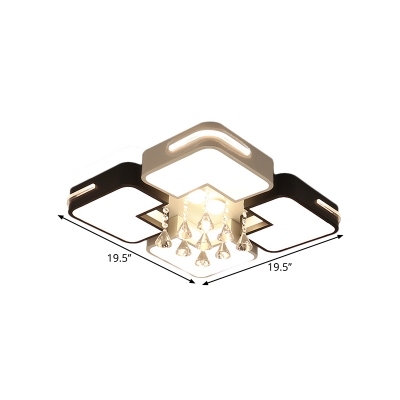 Black and White Squared Flush Light Contemporary LED Metal Ceiling Lighting with Clear Droplet in Warm/White Light