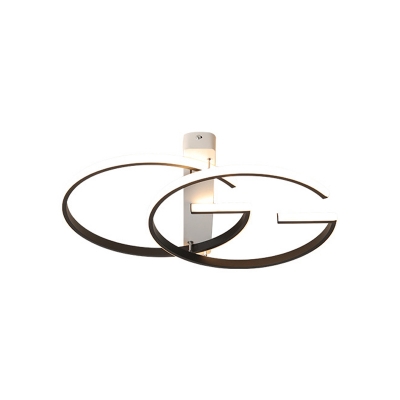 Black G-Shape Semi Flush Lighting Nordic LED Metal Ceiling Mounted Light in Warm/White Light, 18