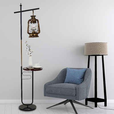 Black/White Kerosene Floor Lamp Industrial Clear Glass Single Living Room Standing Light with Side Table