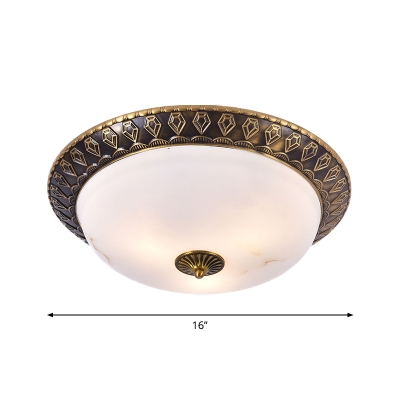 Brass 2/3 Lights Flush Mounted Lamp Country Cream Glass Domed Shade Ceiling Flush, 12