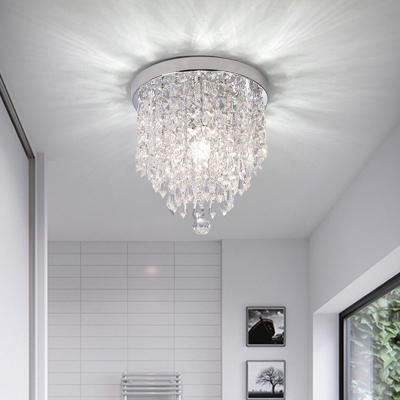 Chrome Single Bulb Flushmount Lighting Simple Clear Crystal Fringe Ceiling Light Fixture for Corridor