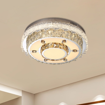 Circle Beveled Glass Crystal LED Flush Light Contemporary Clear Ceiling Mount Light Fixture for Bedroom