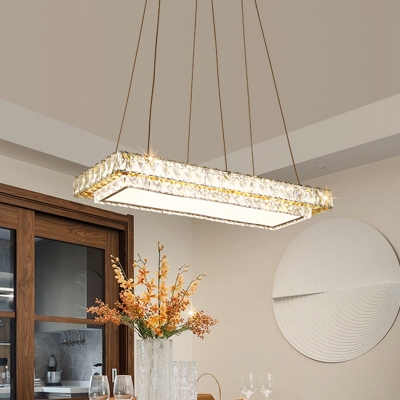 Clear Rectangle Ceiling Suspension Lamp Modern Crystal Block LED Island Light Fixture for Restaurant