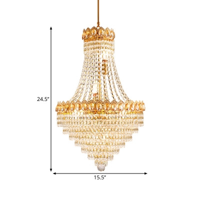 Cone Crystal Ceiling Chandelier Contemporary 5/8 Lights Dining Room Hanging Pendant in Gold