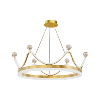 Crown LED Hanging Chandelier Contemporary Metal Gold/Pink Suspended Lighting Fixture for Parlor