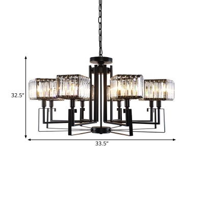 Crystal Prism Black Hanging Light Cuboid 6/8 Bulbs Modernism Chandelier Lighting Fixture