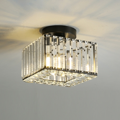 Crystal Prisms Square/Round Ceiling Lamp Contemporary 1-Bulb Flush Mount Light Fixture in Black