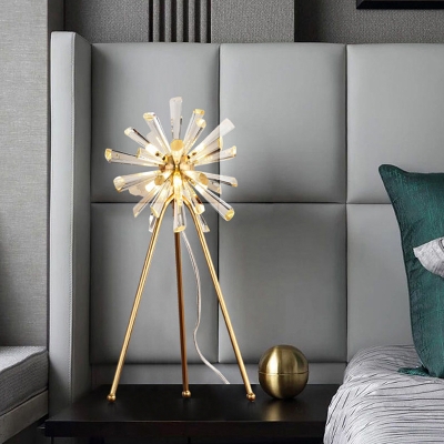 Crystal Urchin Tripod Table Lamp Postmodern 6 Bulbs Living Room Nightstand Light in Gold