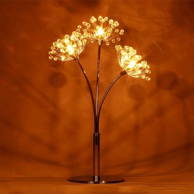 Dandelion Shape Desk Light Modern Style Crystal Beads LED Bedroom Night Table Lamp in Chrome
