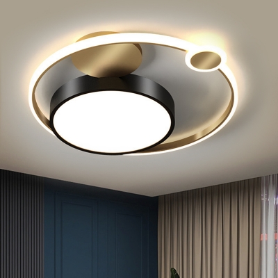 Drum Bedroom Flush Light Acrylic LED Contemporary Ceiling Flush Mount in Black, Warm/White/3 Color Light