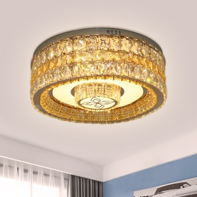Drum Clear Crystal Encrusted Ceiling Lamp Modern Stylish Living Room LED Flush Mount Fixture