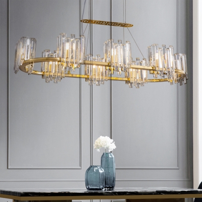 Gold Oblong Island Light Fixture Postmodern Crystal Prism 8 Heads Kitchen Hanging Lamp