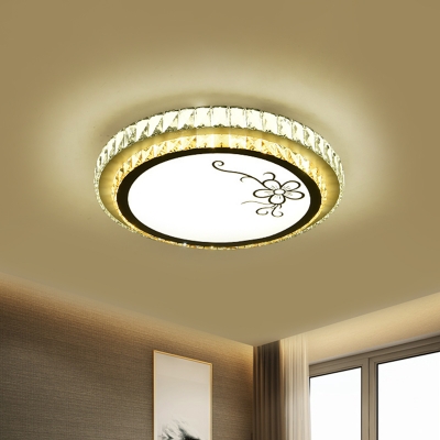 LED Bedroom Ceiling Fixture Contemporary Black Flushmount Lighting with Cherry Blossom/Plum Blossom/Box Crystal Shade