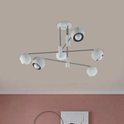 Metallic Globe Hanging Light Kit Contemporary 4/6-Bulb Chandelier Lighting in White for Bedroom
