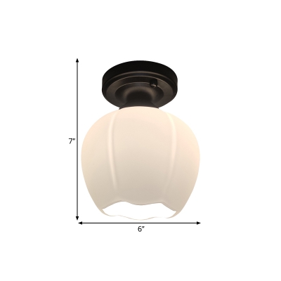 Milky Glass Black Ceiling Mount Light Bud 1 Bulb Traditional Style Flushmount Lighting