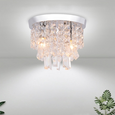 

Modern Cascading Ceiling Flush Light 3-Bulb Clear Cut Crystal Flushmount Light in Chrome, HL660892