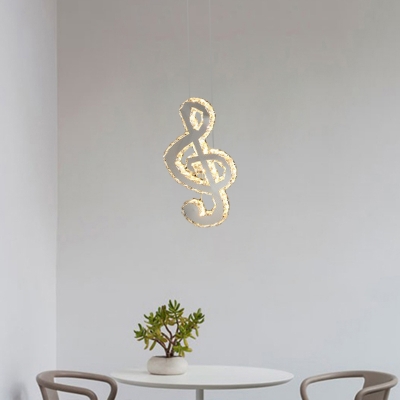 Musical Note Restaurant Suspension Lighting Crystal LED Contemporary Ceiling Pendant Light in Stainless-Steel