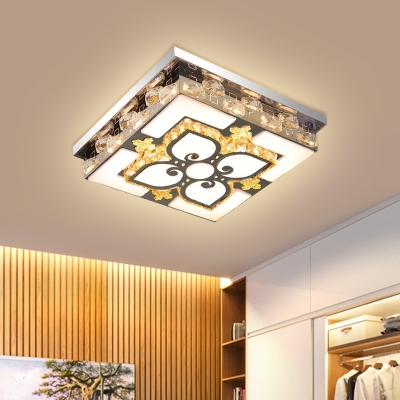 Nickel Rectangle Ceiling Flushmount Lamp Modern Crystal Living Room LED Flush Mount Fixture
