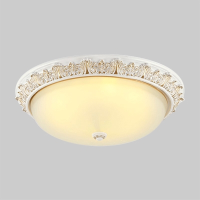 Opal Frosted Glass Bowl Ceiling Lighting Traditional 2-Head Balcony Flushmount in Bronze/White-Gold