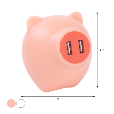 Plastic Piglet Small Night Lamp Kids Plug-in LED Wall Lighting in White/Pink for Bedroom