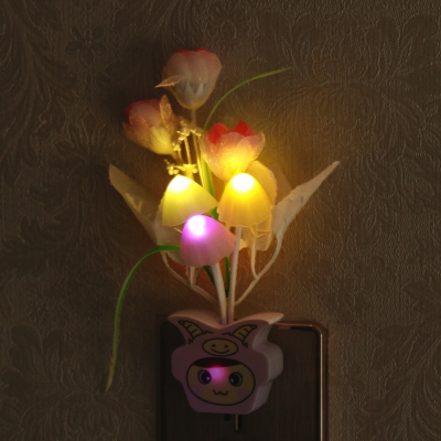 Potted Flower Plug in Night Lighting Modernist Plastic Pink/Yellow/Peach LED Wall Light for Bedroom