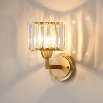 Rectangle Crystal Drum Wall Mounted Lamp Contemporary 1-Head Sconce Light in Brass for Sleeping Room
