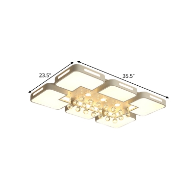 Rectangle Flush Mount Lamp Modernity Metal LED Chrome Ceiling Light Fixture with Crystal Ball Deco