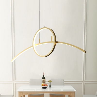 Ring and Arched Dining Room Chandelier Light Metal LED Simple Ceiling Pendant Lamp in Black/Gold, White/Warm Light