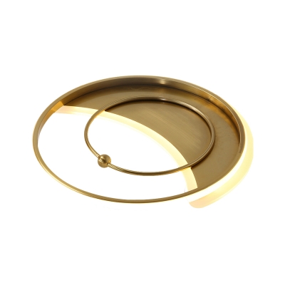 Ring and Moon Semi Flush Modern Mount Metal LED Gold Flush Light Fixture in Warm/White/3-Color Light for Bedroom