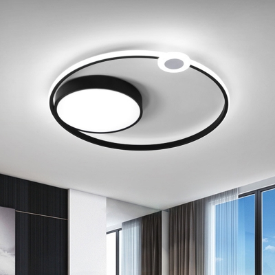 Round Flush Light Fixture Modern Metallic LED Black Flush Mount Lamp with Acrylic Shade in Warm/White Light , 16