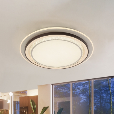 Round LED Bedroom Flush Mount Ceiling Light Bevel Cut Crystal Contemporary Ceiling Lighting in White