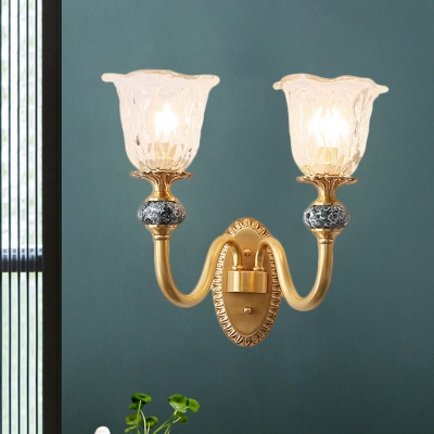 Scalloped Clear Glass Wall Lighting Traditional 1/2 Lights Corridor Wall Mounted Lamp in Brass