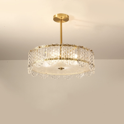 Scalloped Drum Bedroom Chandelier Post-Modern Clear Crystal 4-Bulb Brass Pendant Lamp